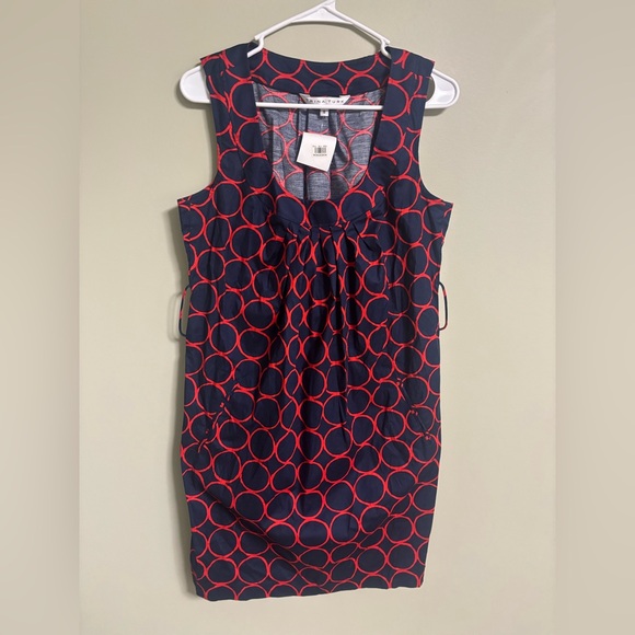 Trina Turk Dress Sleeveless Sheath Short Navy Blue Red Circles Size 8 Medium New - Picture 5 of 8
